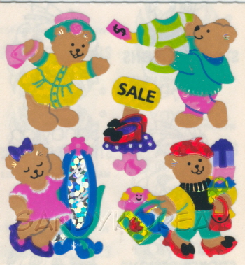 Vintage Glittery Teddy Bear Shopping